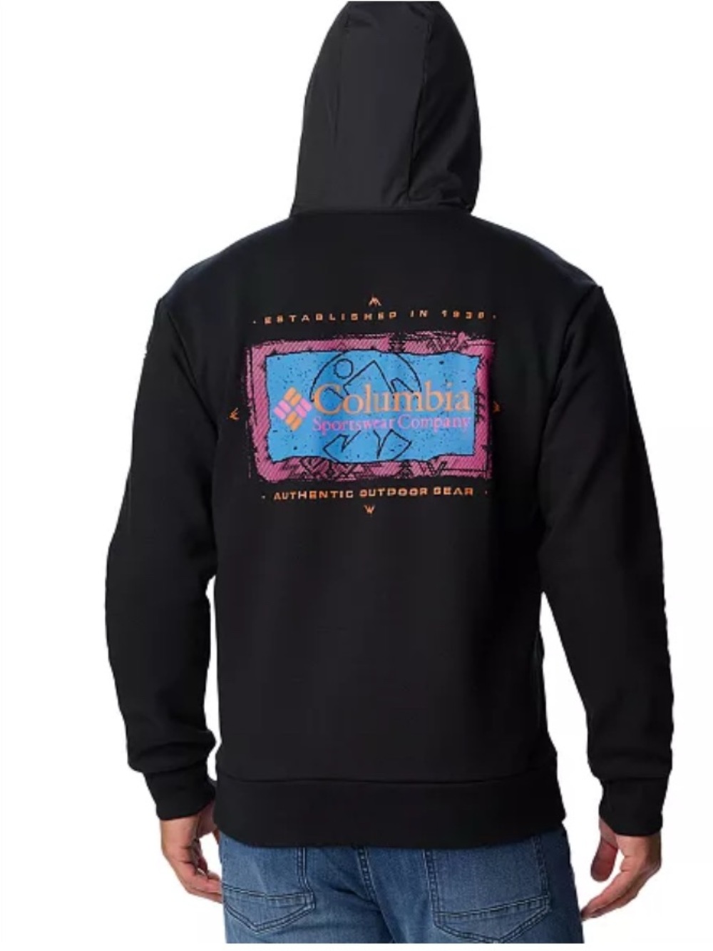 Columbia Men's Wintertrainer Graphic Hoodie Black Retro 1980s Neon - Size Large